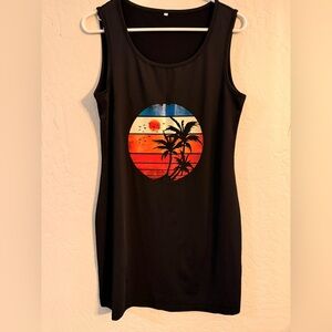 Black Sleeveless Dress with Tropical Print